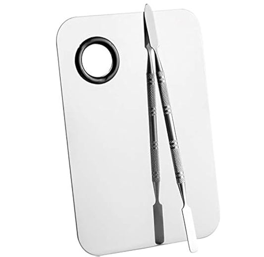Professional Stainless Steel Makeup Palette Cosmetic Palette with Spatula Tool For Nail Art Eye Shadow Eyelash Makeup Professional Pigment Blending(6 x 4 Inch Sliver)