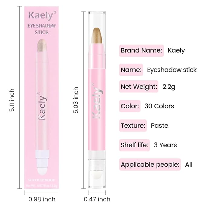 evpct 1Pcs Light Khaki Shimmer Cream Eye Shadow Brightener Sticks for Eyes, Double Ended Cream Eyeshadow Stick Pencil Pen with Applicator, Eye Shadow Palette Highlighter Makeup Waterproof Pigmented 04