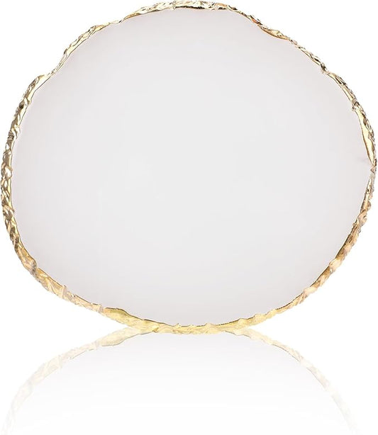 Ouligay Resin Art Palette Makeup Mixing Palette Gold Edge Nail Art Tool Gel Design Nail Art Makeup Mixing Tray DIY (White)