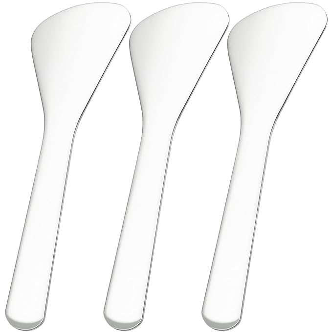 3pcs Mini Metal Makeup Spatula, Reusable Cosmetic Cream Spatulas Spoon, Skincare Scoop Applicator Facial Massage Beauty Tools for Mixing and Sampling Face Eye Cream- 3.17"×0.98"