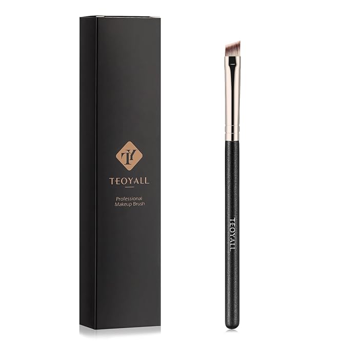 TEOYALL Flat Angled Eyeliner Brush, Soft Thin Slanted Synthetic Bristles Precision Eyebrow Brush For Brow Powder Gel Eye Liner