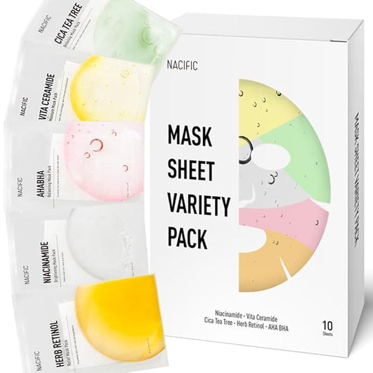 KOSBEAUTY NACIFIC Face Masks Skincare Korean – Premium 10-Sheet Variety Pack for Ultimate Skin Nourishment – Hyaluronic Acid, Ceramide & Vitamin-Infused for All Skin Types