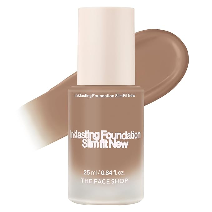 THE FACE SHOP Ink Lasting Liquid Foundation, Full Coverage, 72‑Hour Wear Semi‑Matte Finish, Makeup with Bakuchiol, C410 Gingerbread, 0.84 Fl. Oz.