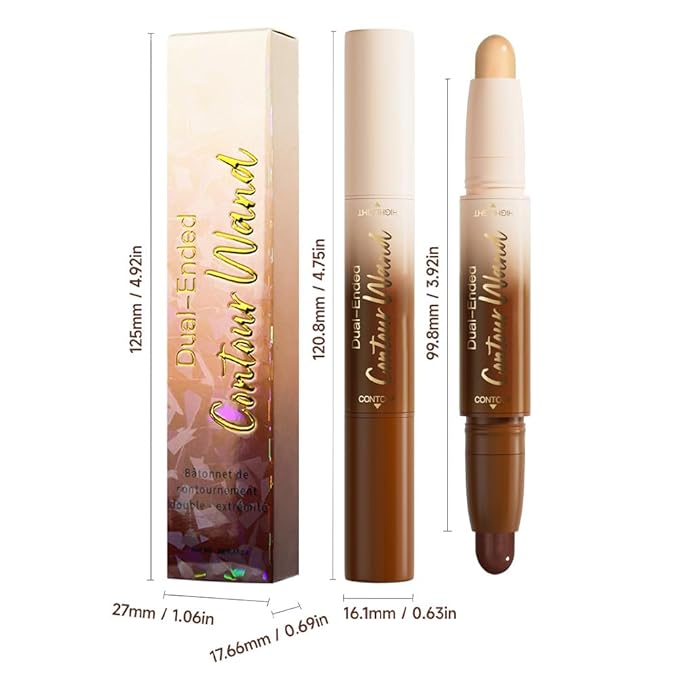 2in1 Cream Contour Highlighter Stick, Neutral Bronzer Makeup Sticks, Applies Dual-Ended Sculpting Stick for Face Body, Long Lasting Waterproof No Smudging, Suitable for Makeup Beginners- Rich