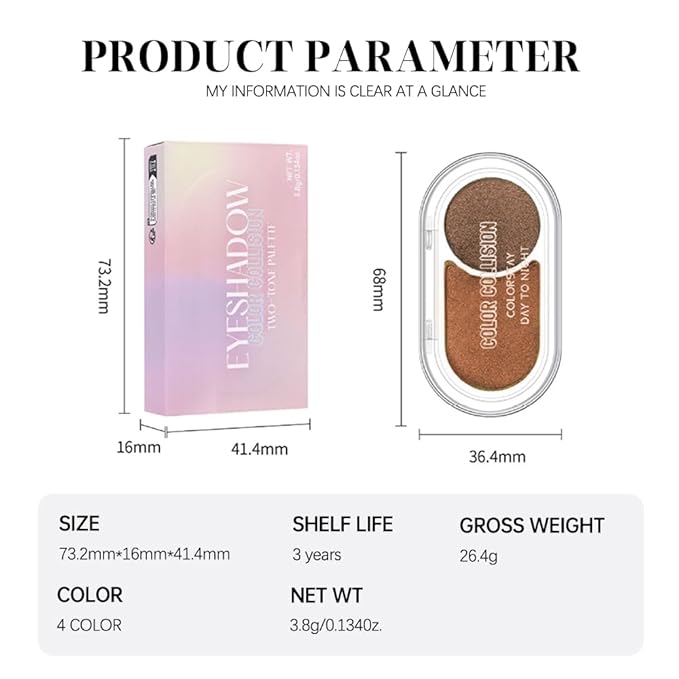 Dual-Color Pearl Eyeshadow Palette – High Pigment Shimmer Eyeshadow Duo,Brown & Brownish Red Shimmer Eye shadow , Silky Blendable Texture, Waterproof Long-Lasting Eye Makeup for Daily & Glam Looks 03#
