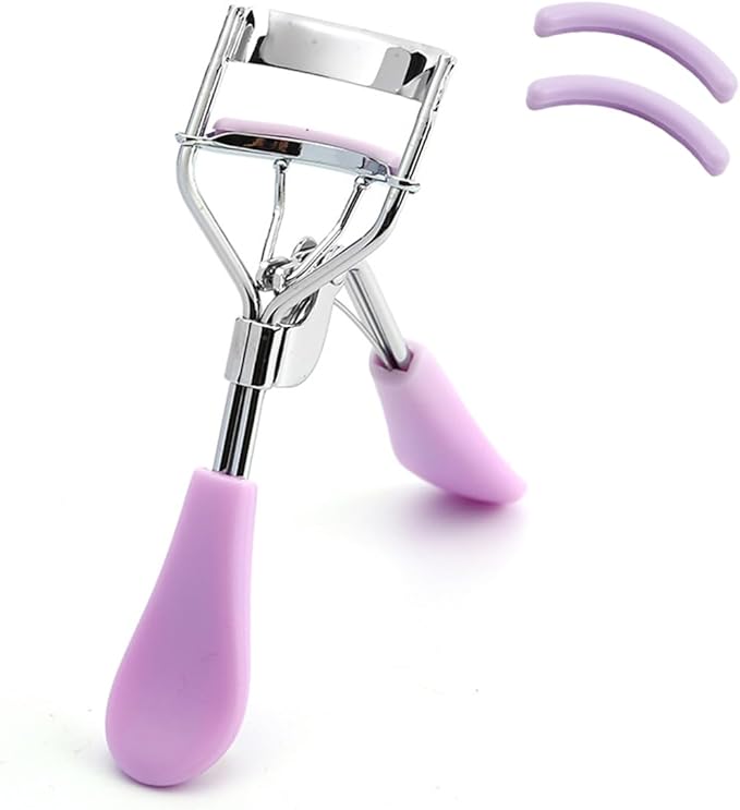Eyelash Curler - Ergonomic Design for All Eye Shapes, Precision Curl Control, Superior Long- Lasting Curl, Gentle on Lashes, Includes 2PCS Silicone Replacement Pads, Easy to Use (Purple)
