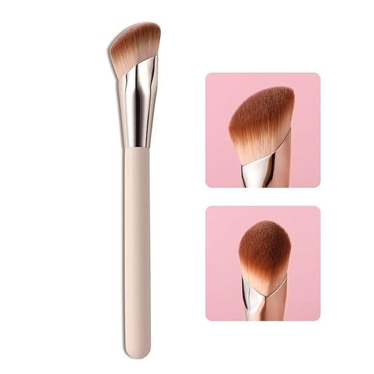 Angled Foundation Brush for Liquid, 16.2CM/6.4in Angle Contour Brush Kabuki Makeup Brushes with Soft Dense Synthetic Bristles Face for Liquid, Buffing, Contouring, Bronzer, BB Cream, Blending (Pink)