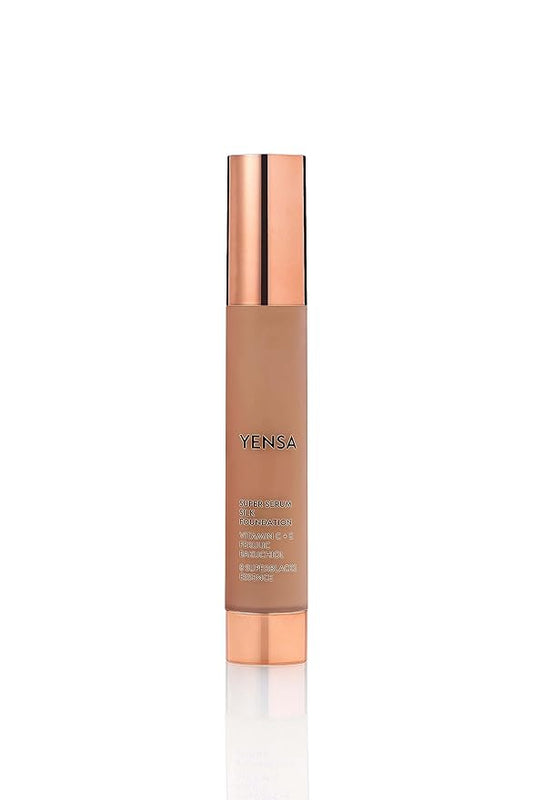 YENSA Serum Foundation Makeup - Super Silk Full Coverage Foundation Enriched with Peptides, Vitamin C & Ferulic Acid to Help Reduce Fine Lines, Wrinkles & Dark Circles - Deep 1 (1 oz)