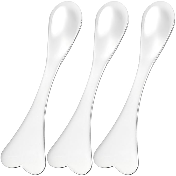 3pcs Mini Metal Makeup Spatula, Reusable Cosmetic Cream Spatulas Spoon, Skincare Scoop Applicator Facial Massage Beauty Tools for Mixing and Sampling Face Eye Cream- Silver