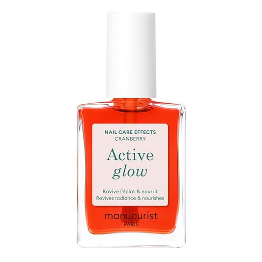 Manucurist Active Glow Cranberry All-in-One Perfecter Nail Polish & Care - No Lamp - Vegan & Made in France Ultra-Glowy Coral Mirror-Like Shine - Nail Concealer & Care - Plant-Based Ingredients