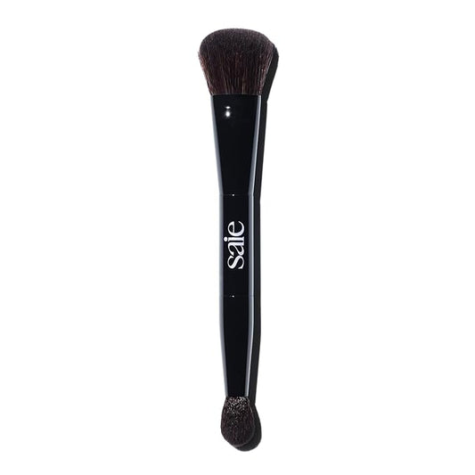 Saie The Double Brush - Multi-Use Dual Ended Makeup Brush To Highlight, Contour and Conceal - Large Ended Face Brush For Sculpting + Precise Application - Vegan, Cruelty-Free (1 Count)
