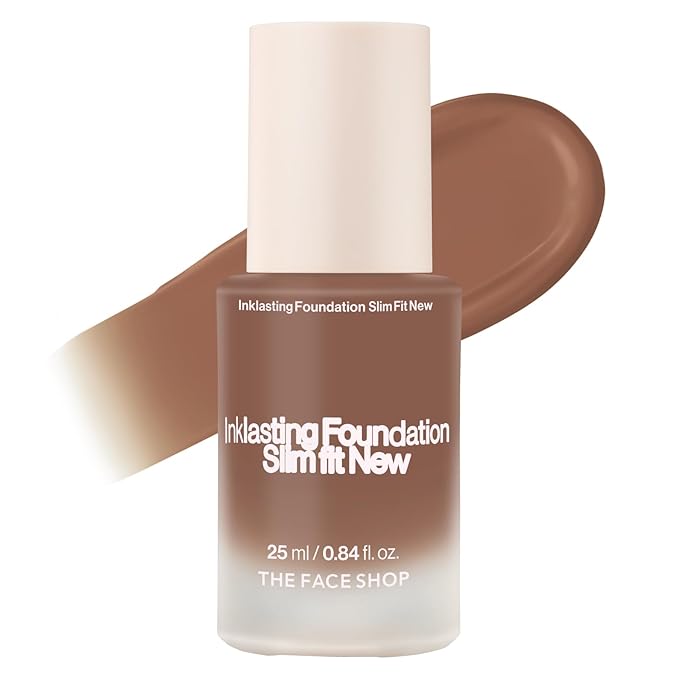 THE FACE SHOP Ink Lasting Liquid Foundation, Full Coverage, 72‑Hour Wear Semi‑Matte Finish, Makeup with Bakuchiol, N610 Pecan, 0.84 Fl. Oz.