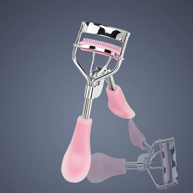 2 Pcs Stainless Steel Eyelash Curler with Built-in Comb Pinch Pain-Free Suitable for Any Eye Shapes and Sizes, with 4 Silicone Refill Pads(Hazy Pink&Light Pink)