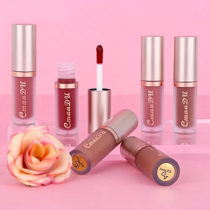 evpct 1Pcs Dark Sexy Red Matte Liquid Lipstick Lip Gloss Glossy Set for Black Women 24 Hour Silky Velvet Lipstick labiales matte larga duracion mate 24 horas originales 06#