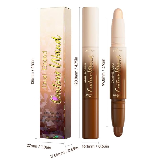 2in1 Cream Contour Highlighter Stick, Neutral Bronzer Makeup Stick, Applies Dual-Ended Sculpting Stick for Face Body, Long Lasting Waterproof No Smudging, Suitable for Makeup Beginners-Medium