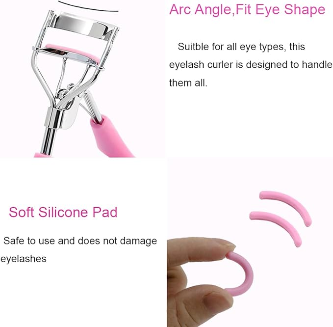 Eyelash Curler - Ergonomic Design for All Eye Shapes, Precision Curl Control, Superior Long- Lasting Curl, Gentle on Lashes, Includes 2PCS Silicone Replacement Pads, Easy to Use (Pink)