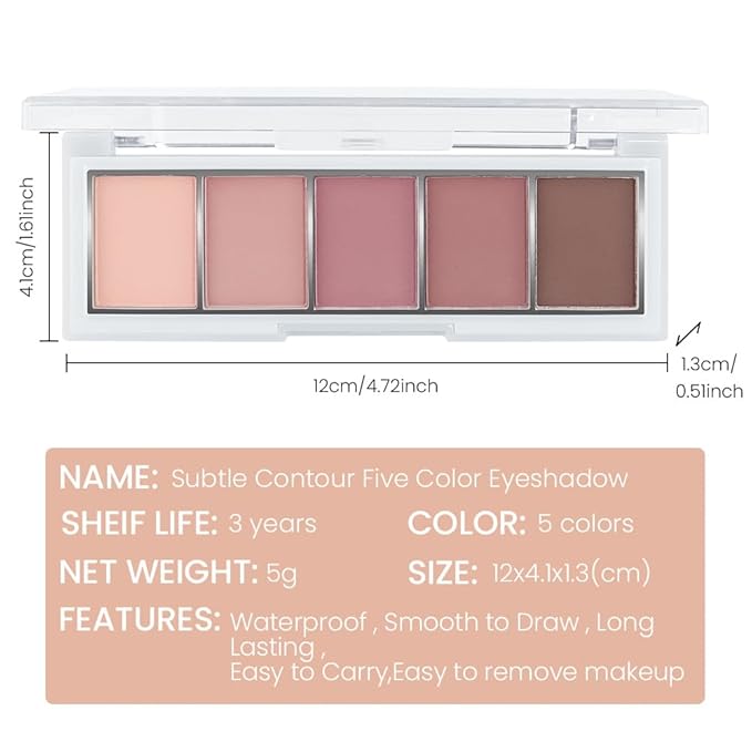 5 Colors Matte Eyeshadow Makeup Palette,Nude Pink Lavender Taupe Natural Neutral Eye Shadow Palette,Long Lasting Waterproof Naturing-Looking Women Girls Eye Shadow