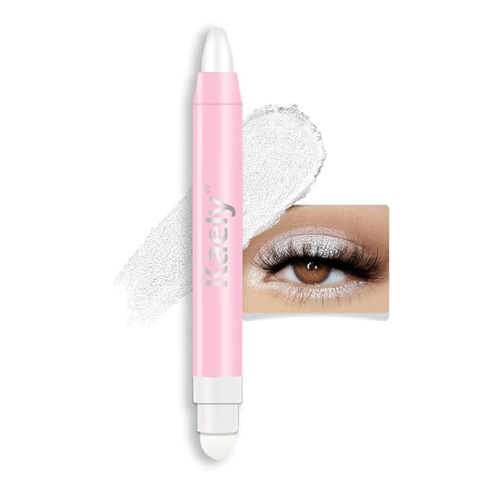 2-in-1 Cream Eyeshadow & Highlighter Stick, Waterproof Ivory White Shimmer Eye Shadow Pencil for Women, Long-Lasting Pigmented Makeup, sombras para ojos 01