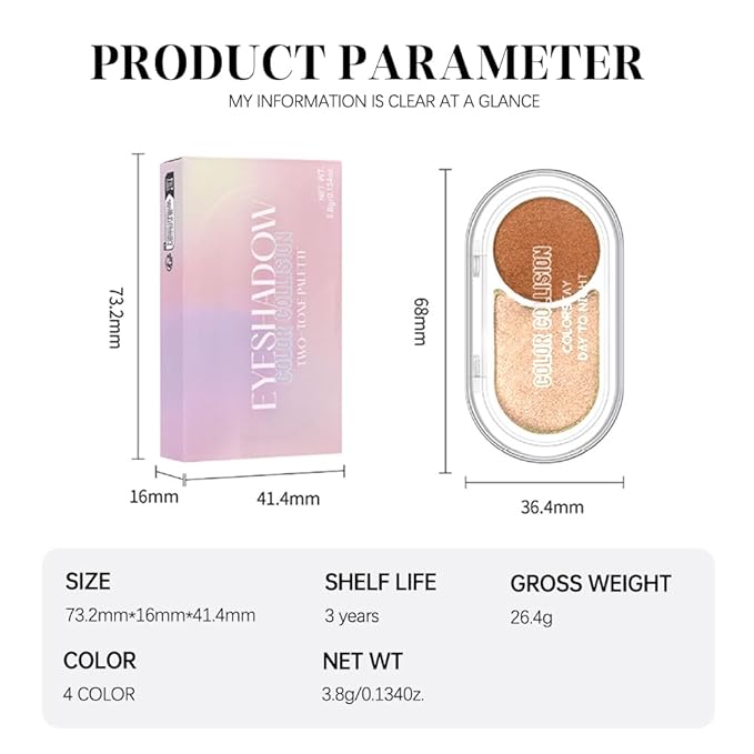 Dual-Color Pearl Eyeshadow Palette – High Pigment Shimmer Eyeshadow Duo, Nude & Nude Brown Shimmer Eye shadow , Silky Blendable Texture, Waterproof Long-Lasting Eye Makeup for Daily & Glam Looks 01#