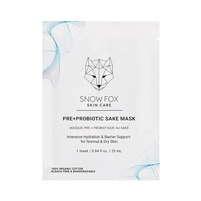 Snow Fox Pre+Probiotic Sake Sheet Mask – Microbiome Supportive Face Mask with 5 Vegan Biotics & Japanese Sake Ferment – Hydrating, Firming, Glowing Skincare – 1 Pack