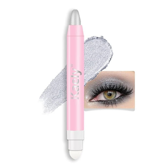 2-in-1 Cream Eyeshadow & Highlighter Stick, Waterproof Silver Shimmer Eye Shadow Pencil for Women, Long-Lasting Pigmented Makeup, sombras para ojos 12