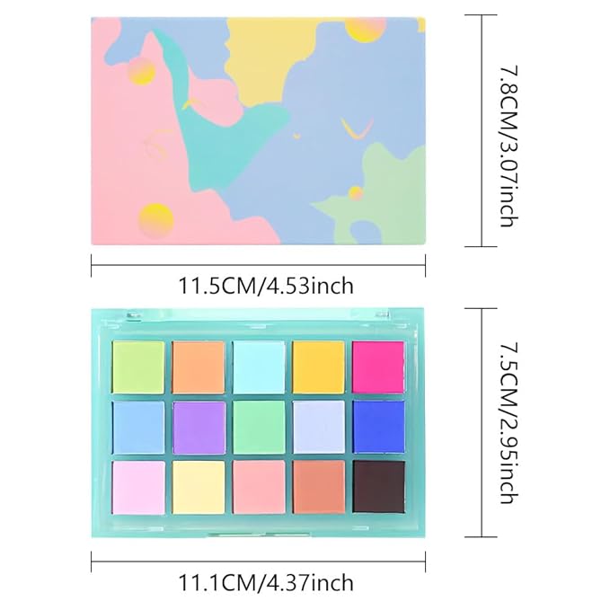 Eye Shadow Makeup Palette,15 Colors Bright Colorful Neon Rainbow Green Purple Yellow Neutral Eyeshadow Palette,Long Lasting Waterproof Travel Size Makeup Pallete,Vegan,Cruelty -free