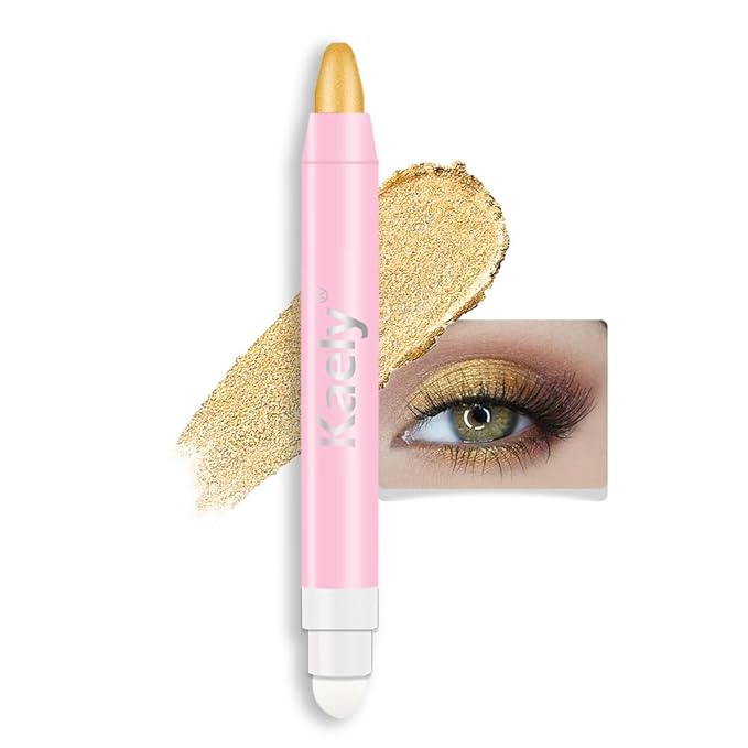 2-in-1 Cream Eyeshadow & Highlighter Stick, Waterproof Desert Gold Shimmer Eye Shadow Pencil for Women, Long-Lasting Pigmented Makeup, sombras para ojos 06