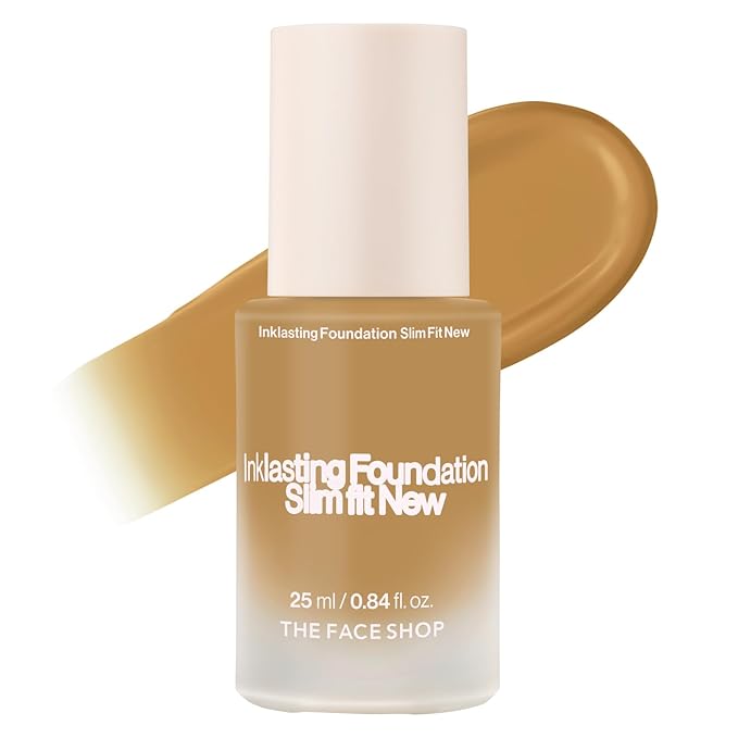 THE FACE SHOP Ink Lasting Liquid Foundation, Full Coverage, 72‑Hour Wear Semi‑Matte Finish, Makeup with Bakuchiol, W320 Honey, 0.84 Fl. Oz.