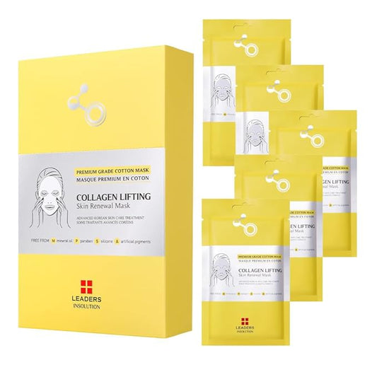 Leaders Insolution Collagen Lifting Skin Renewal Mask | Marine Collagen for Firmness and Elasticity Anti-Wrinkle, Sculpting Facial Sheet | Hydrating Serum for Smooth Skin (5 Sheets)