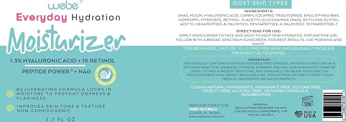 WEBE Hydration Snail Mucin Moisturizer – Advanced Anti-Aging Cream with Hyaluronic Acid, Retinol & Peptides | Deeply Hydrating, Firming & Rejuvenating Face Cream for Radiant, Healthy Skin