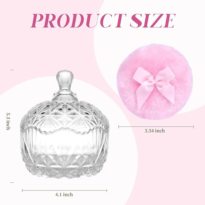 Large Body Powder Puffs and Containers, Crystal Clear Powder Container with Soft Power Puffs, Reusable Dusting Powder Case with Washable Velvet Face Body Glitter Puffs Wet and Dry Makeup