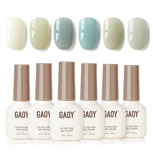 GAOY Coastal Breeze Jelly Gel Nail Polish Kit, 6 Soft Tones for Summer, Soak Off UV Cure Gel for DIY Manicure at Home and Salon