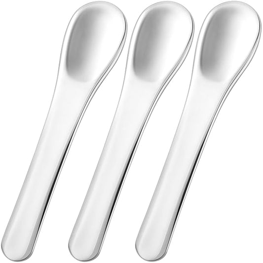 3pcs Mini Metal Makeup Spatula, Reusable Cosmetic Cream Spatulas Spoon, Skincare Scoop Applicator Facial Massage Beauty Tools for Mixing and Sampling Face Eye Cream- Silver