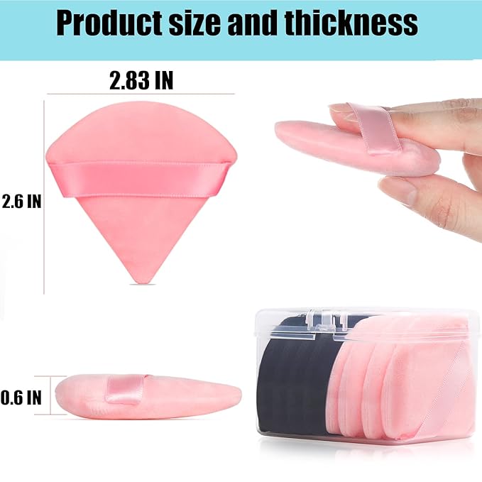 8 Pcs Cotton Powder Puff Face,JASSINS Triangle super soft Both dry and wet Makeup Setting Puff,For Concealer/Loose Powder/Body Powder/Foundation/Blush Makeup Sponge Set (Black,pink)