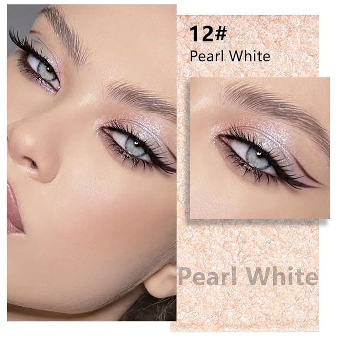 White Pearl Glitter Single Eyeshadow Palette - Single Shimmer Eye Shadow in Pearl White, Natural Highly Pigmented, Blendable Monochrome Powder Eye Shadow, Eyeshadow Palette Gift for Girls Women
