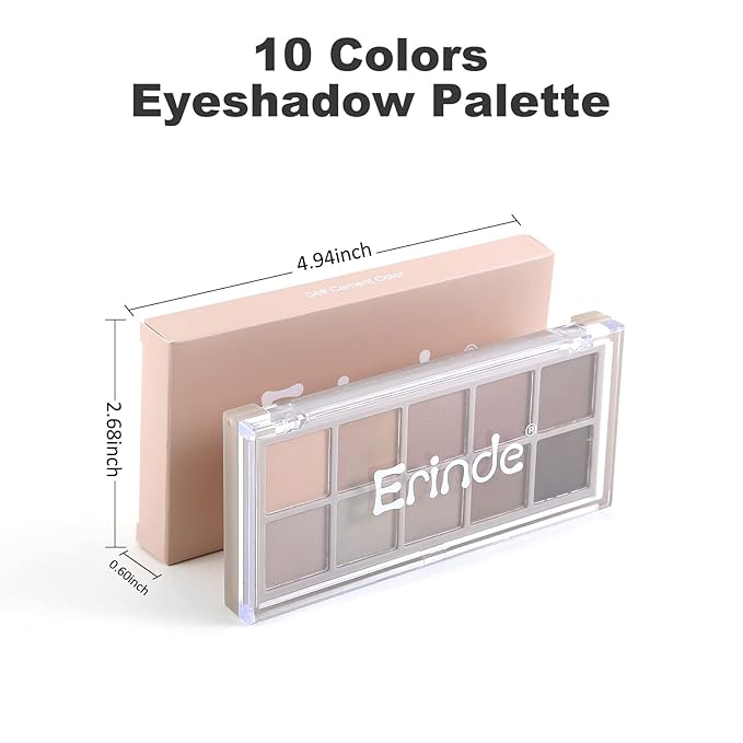 Erinde 10 Colors Matte Eyeshadow Palette, Grey Brown Eye Shadow Palette Makeup, Neutral Taupe Eye Makeup Pallet, Ultra-Blendable, Long Lasting Natural Nude Eyeshadow Pallete for Older Women, Cement
