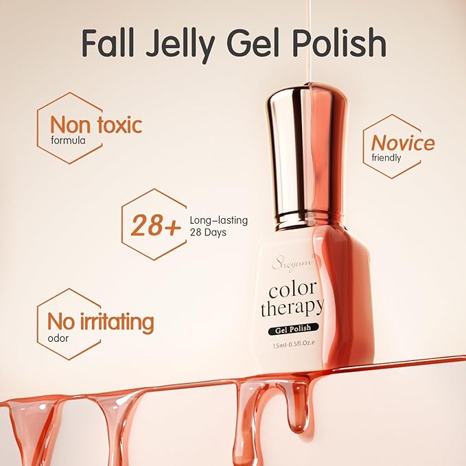 Fall Gel Nail Polish Set: 6 Colors Jelly Pumpkin Semi-transparent Natural Sheer Gel Nail Kit, Soak Off