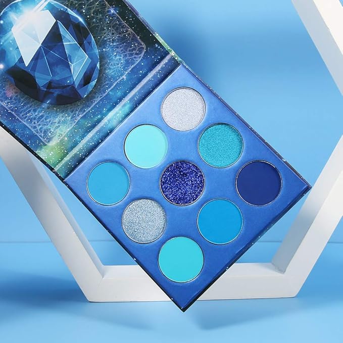 docolor Eyeshadow Palette 9 Colors Blue Eyeshadow Gemstone Shadow Palette Highly Pigmented Mattes Shimmers Smokey Glitter Cream Colorful Powder Blendable Long Lasting Waterproof Makeup Palette