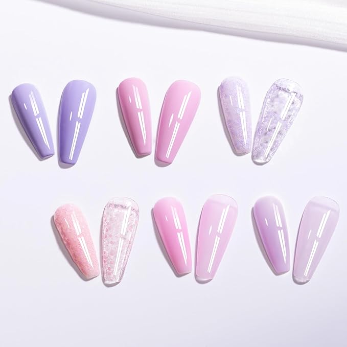 Gellen Gel Nail Polish Set, 6 Colors Pastel Pink Gel Polish Purple Nail Polish Set, Soak Off UV Gel Manicure DIY Home Salon Nail Art Valentines Gifts