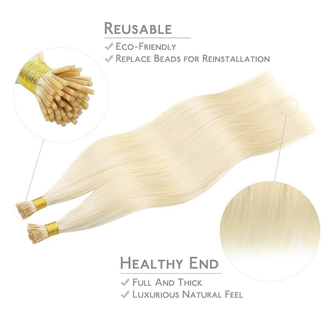 WENNALIFE I Tip Hair Extensions Real Human Hair, 100g 200s 14 Inch Platinum Blonde Remy Itip Human Hair Extensions Invisible Itips Straight I Tips Cold Fusion Extensions
