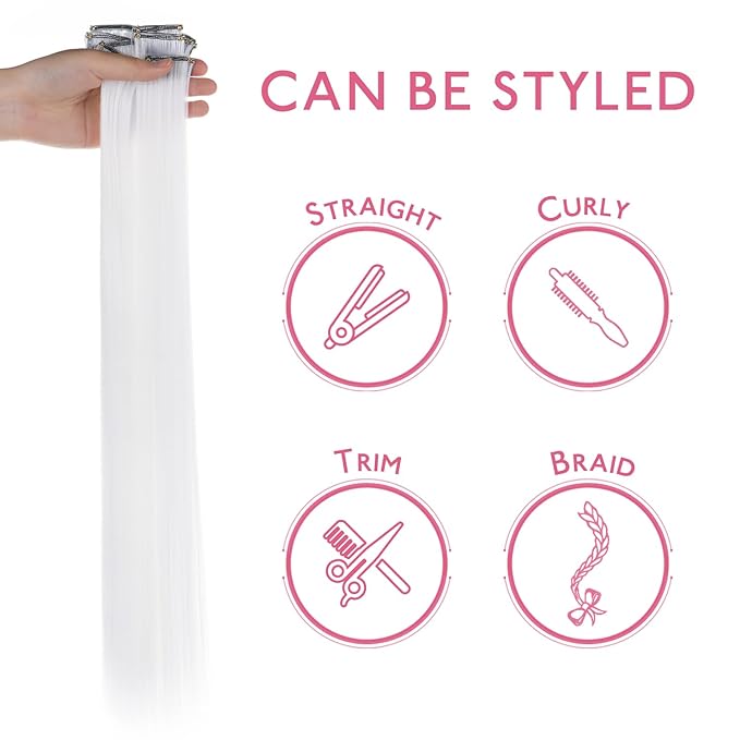 WENNALIFE 12 PCS White Hair Extensions Clip in, Colored Clip in Hair Extensions for Kids Highlights Rainbow Hair Clips for Girls Synthetic Straight Pop-up Style Colorful Festival Girl Hair Accessories
