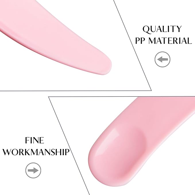 TUZAZO 200pcs Mini Spatula for Cosmetics, Bulk Disposable Makeup Spatulas Mini Plastic Makeup Scoop Spatulas for Cosmetic Mixing and Sampling (Pink with Storage Box)