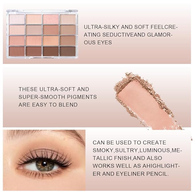 AMY'S DIARY 16 Colors Nude Brown Eyeshadow Palette – Matte & Shimmer Finishes – Warm Caramel, Mocha, Champagne & Taupe Tones eye shadow – Highly Pigmented Neutral Eye Makeup Palette for woman