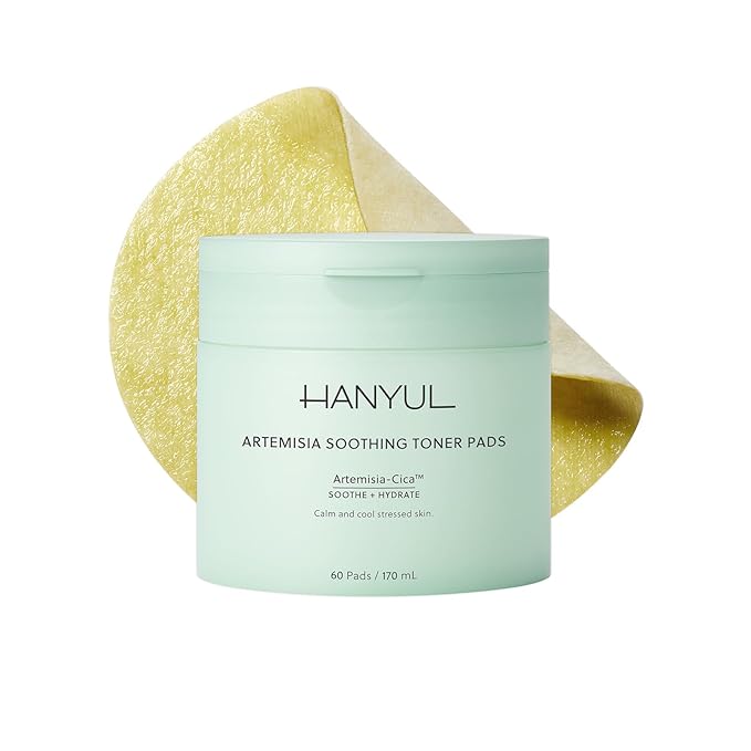HANYUL Artemisia Soothing Toner Pads with Centella Asiatica and Hyaluronic Acid | Hydrating & Calming Pre-Makeup Facial Pads for Sensitized Skin, Dual-Layer Design, 60 Count