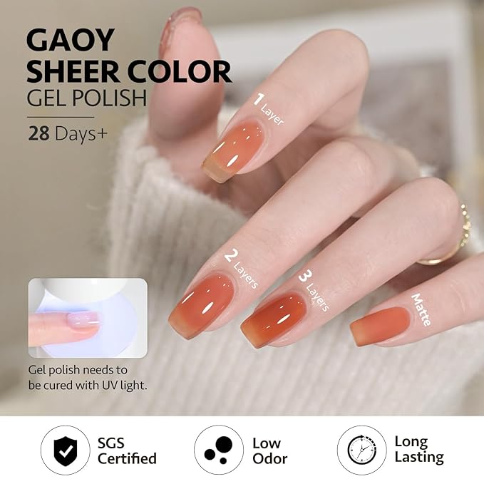 GAOY Jelly Gel Nail Polish of 6 Transparent Milker Nude Brown Red Pink Colors Sheer Gel Polish Kit for Salon Manicure and Nail Art DIY at Home