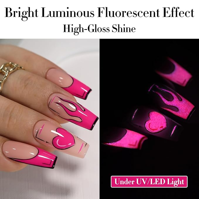 Double Rhythm 15ML Gel Nail Polish Pure Sheer Same Color Same Bottle Soak Off Gel Polish Art Manicure Salon DIY at Home for Women (Neon Hot Pink-A1419)