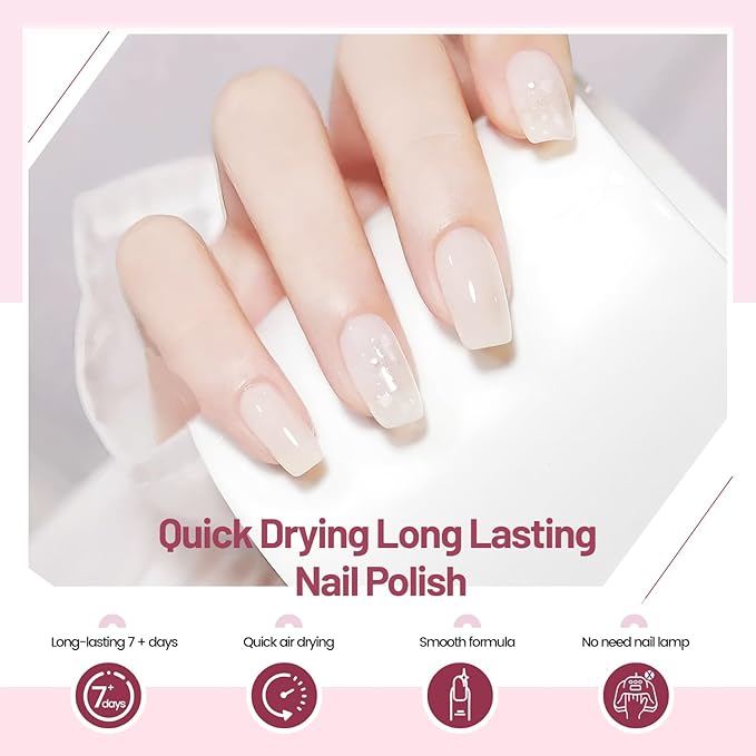 Jelly Nail Polish Set 6 Colors White Pale Red Soft Pink Natural Nude Pale Purple Fresh Pink Purple All Seasons Neutral Color Quick Dry Nail Polish Set for Women Salon DIY Nail Art