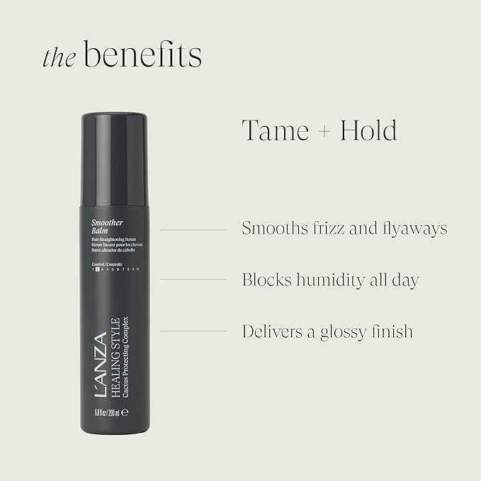 L'ANZA Healing Style Smoother Balm, New & Improved Keratin Hair Treatment & Hair Straightener Serum, Heat Protection & Anti Frizz Formula, for Curly, Frizzy & Wavy Locks, New Bottle (6.8 Fl Oz)