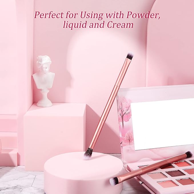 12 Pcs Eyeshadow Smudge Brush 2 in 1 Eyeshadow Double Ended Concealer Brush Under Eye Small Soft Firm Pointed Foundation Makeup Applicator for Blending Liner(Rose Gold)