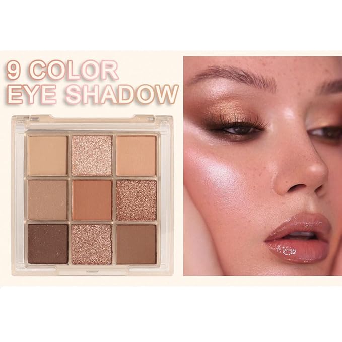 9 Colors Colorful Eyeshadow Palette Makeup,Rose Gold Brown Nude Matte Shimmer Neutral Eye Shadow Powder Palette,Naturing-Looking Long Lasting Waterproof